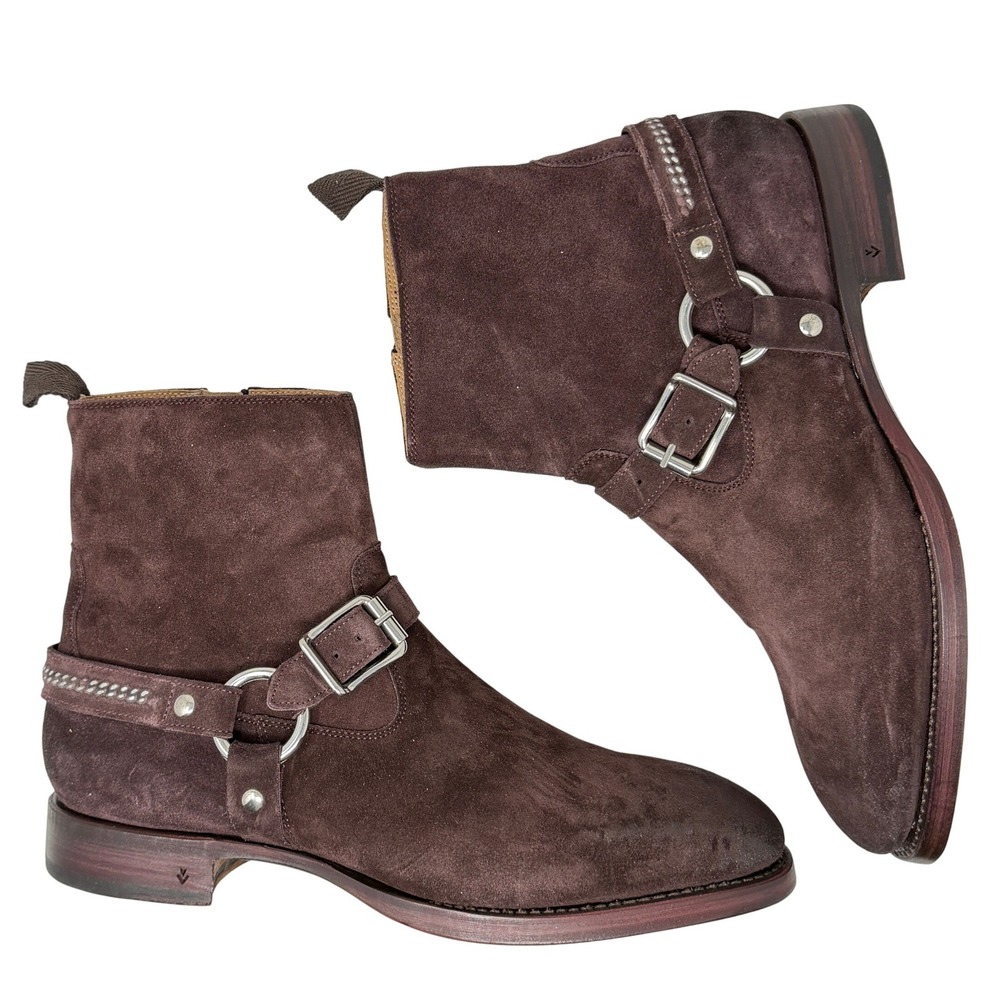 John Varvatos Mens Brown Suede Regent Harness Boots Made in Italy Size 10 NWOT